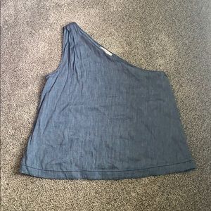 NWT Loft one shoulder denim shirt